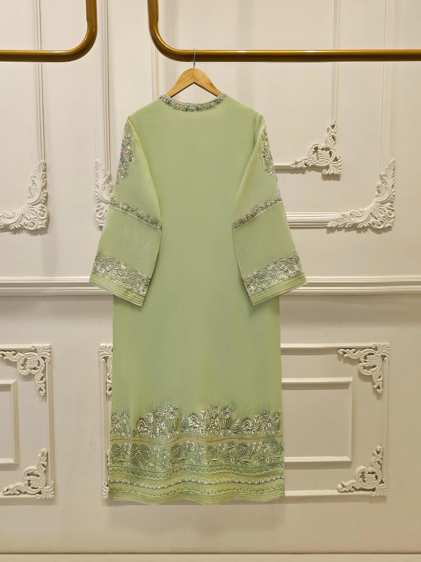 Aghanoor 3 Piece Pure Embroidered Cotton Net Suit Size (Medium, Large, XL) - Green