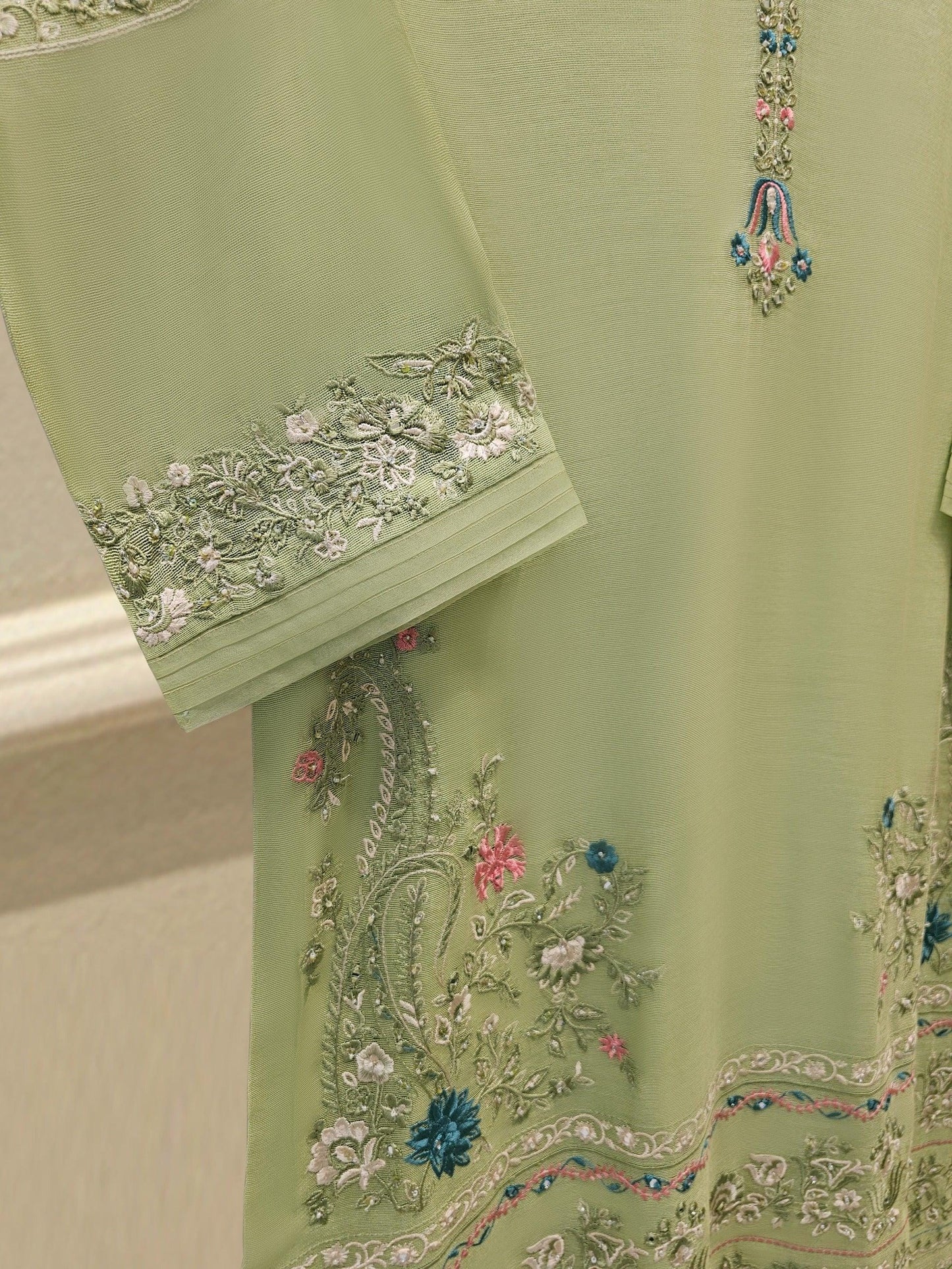 Aghanoor 3 Piece Pure Embroidered Cotton Net Suit Size (Medium, Large, XL) - Green