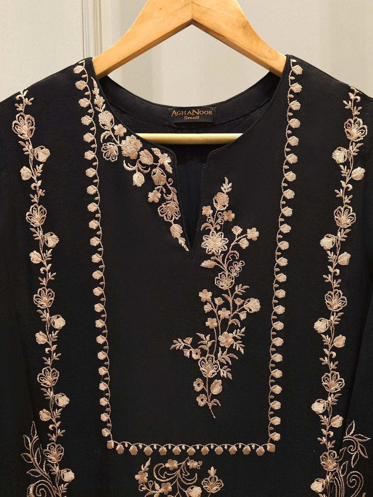 Aghanoor 2 Piece Cotton Net Embroidered Suit Size (Large, Medium) - Black