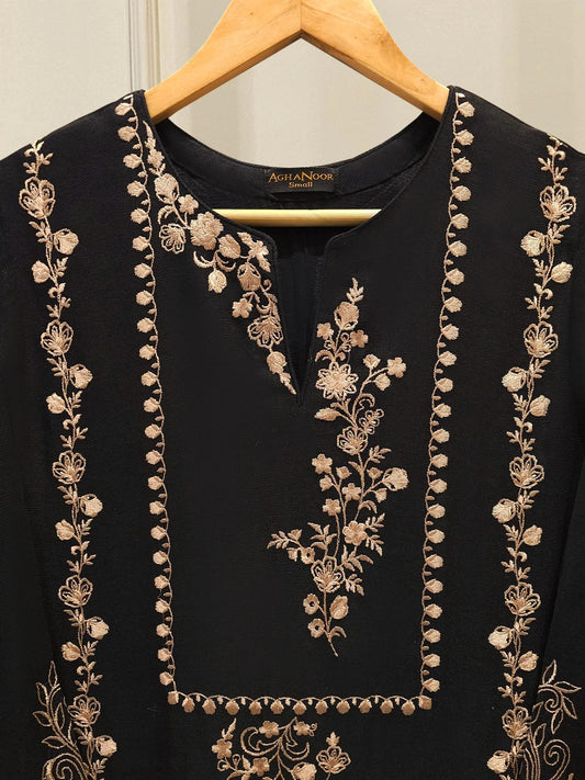 Aghanoor 2 Piece Cotton Net Embroidered Suit Size (Large, Medium) - Black
