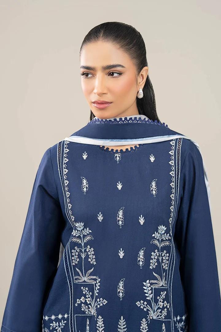 Maria.B - 3 Pc Farshi Shalwar Embroidered Crosshatch Lawn Suit