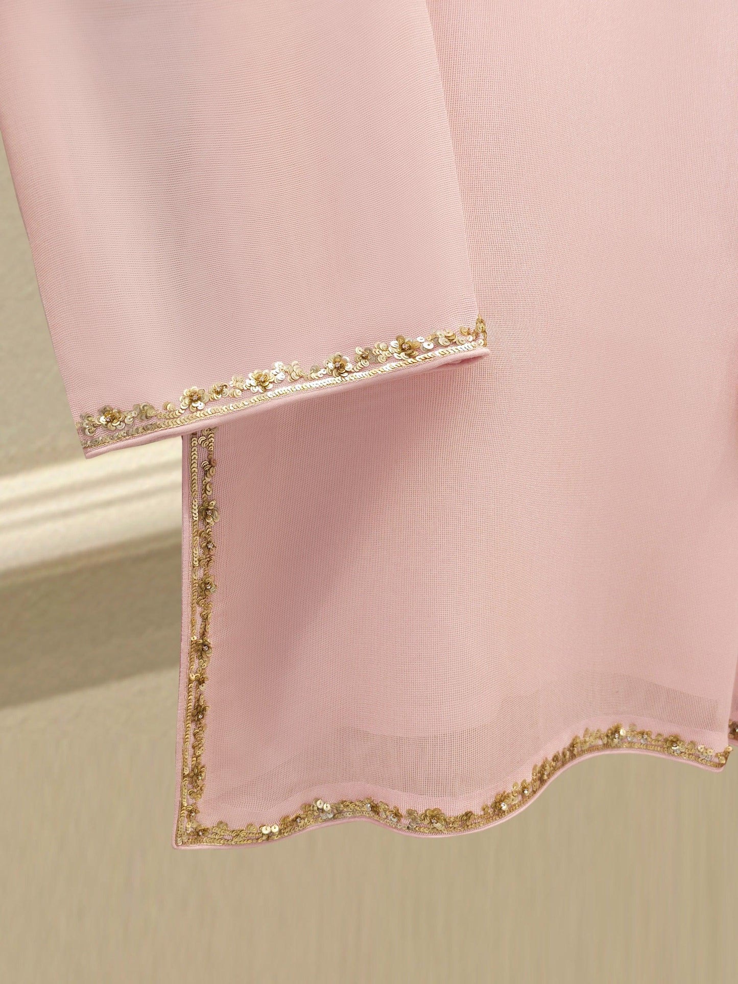 Embroidered Cotton Net Suit: Aghanoor Pink Korean Silk Pants