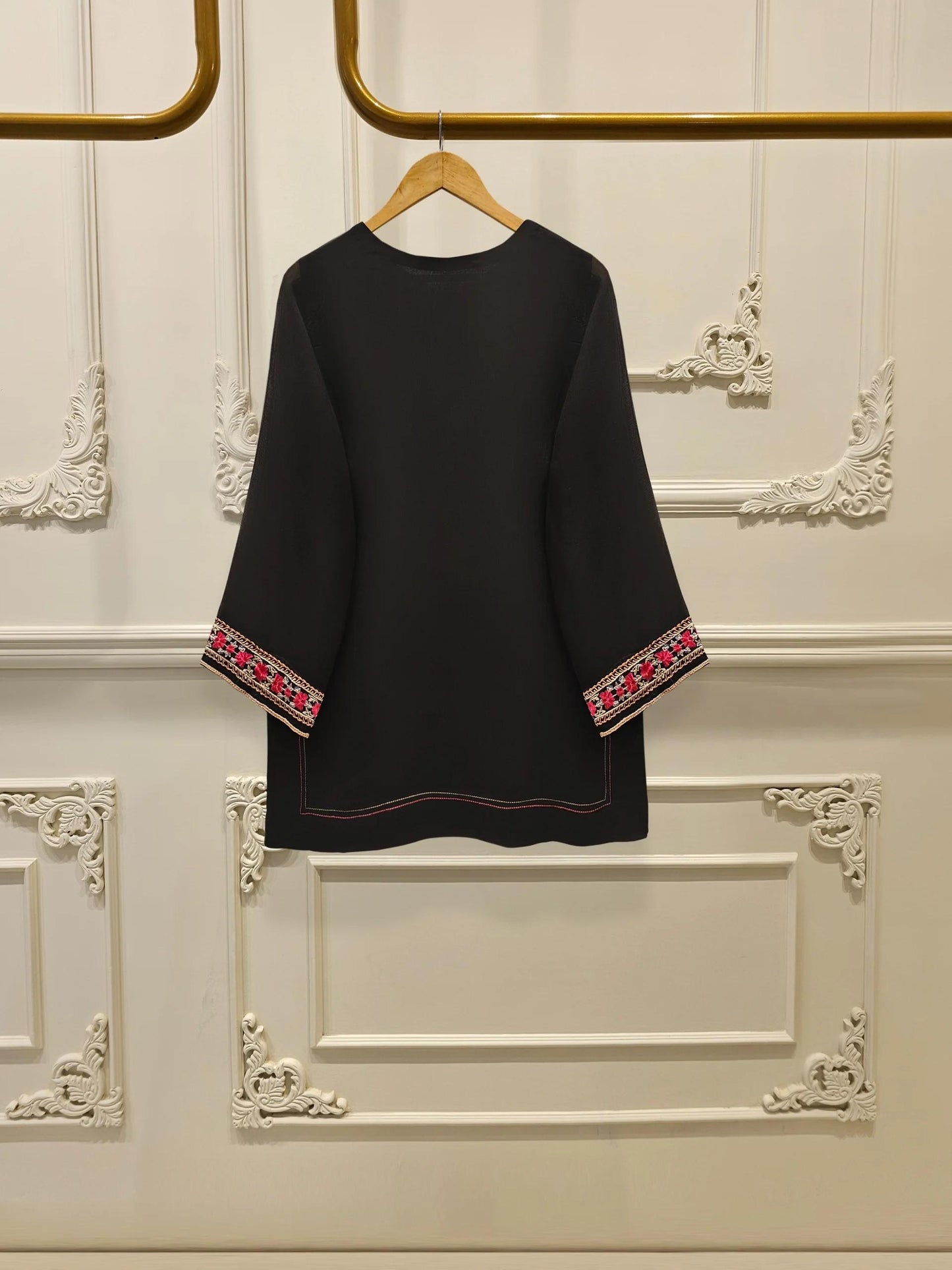 Aghanoor 2 Piece Pure Cotton Net Embroidered Suit - Black