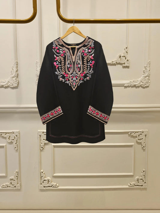Aghanoor 2 Piece Pure Cotton Net Embroidered Suit - Black
