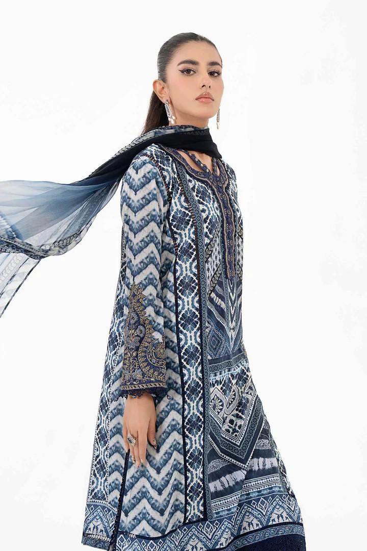 Maria.B - 3 Piece Printed Lawn Suit  (Size - Medium) - Chiffon Dupatta