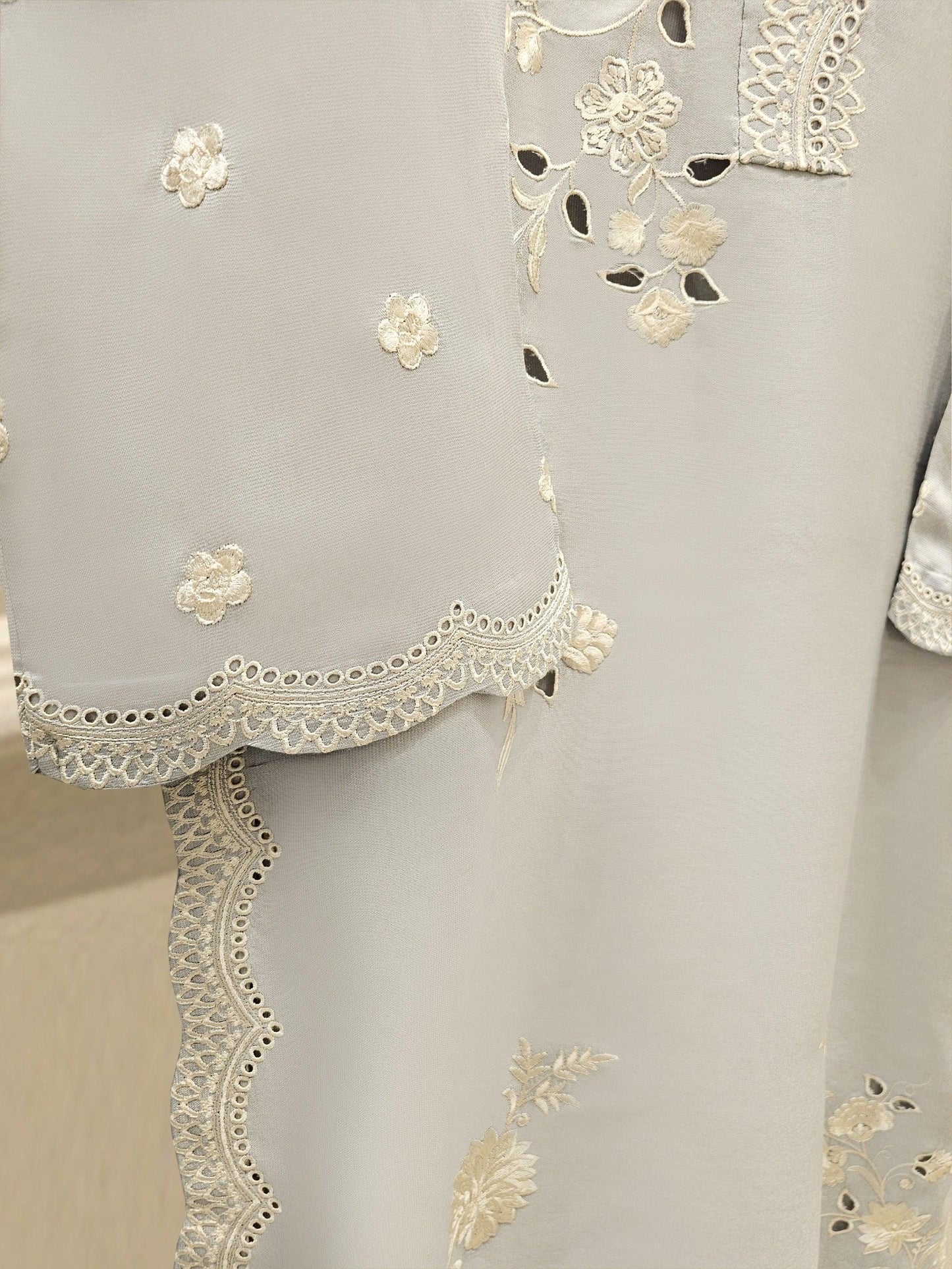 Agha Noor 2 piece - Pure Silk Embroidered Suit - Grey