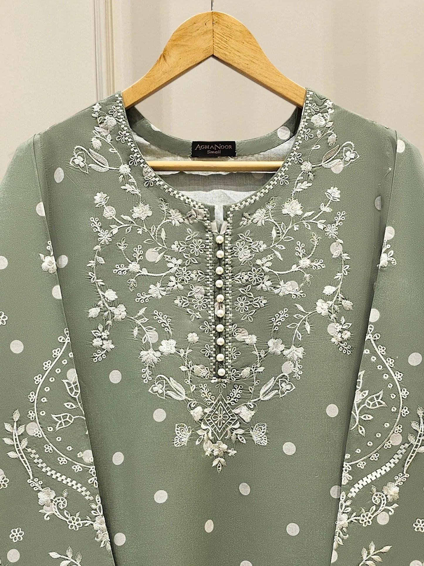 Aghanoor 2 piece - Pure Embroidered Lawn Suit - Size (Large) - Sage Green