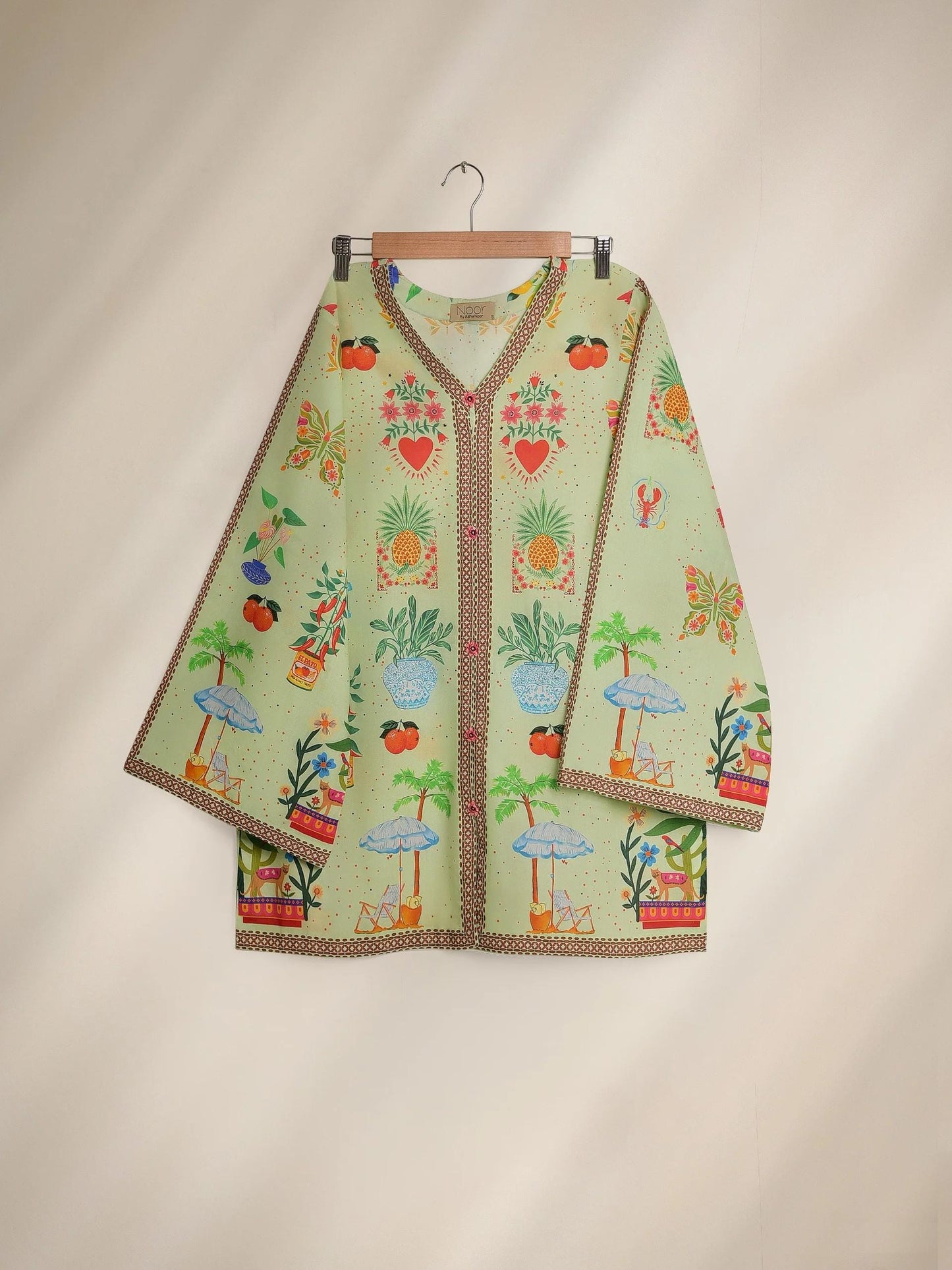 Aghanoor 2 piece - Embroidered Printed Lawn Summer Suit - Lime Green