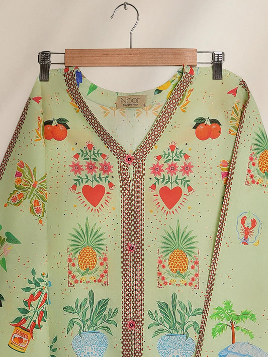 Aghanoor 2 piece - Embroidered Printed Lawn Summer Suit - Lime Green