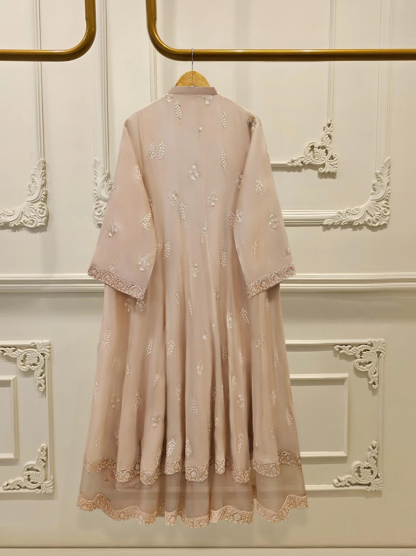 Aghanoor 3 Piece Pure Embroidered Cotton Net Suit Size (Medium, Large) - Beige