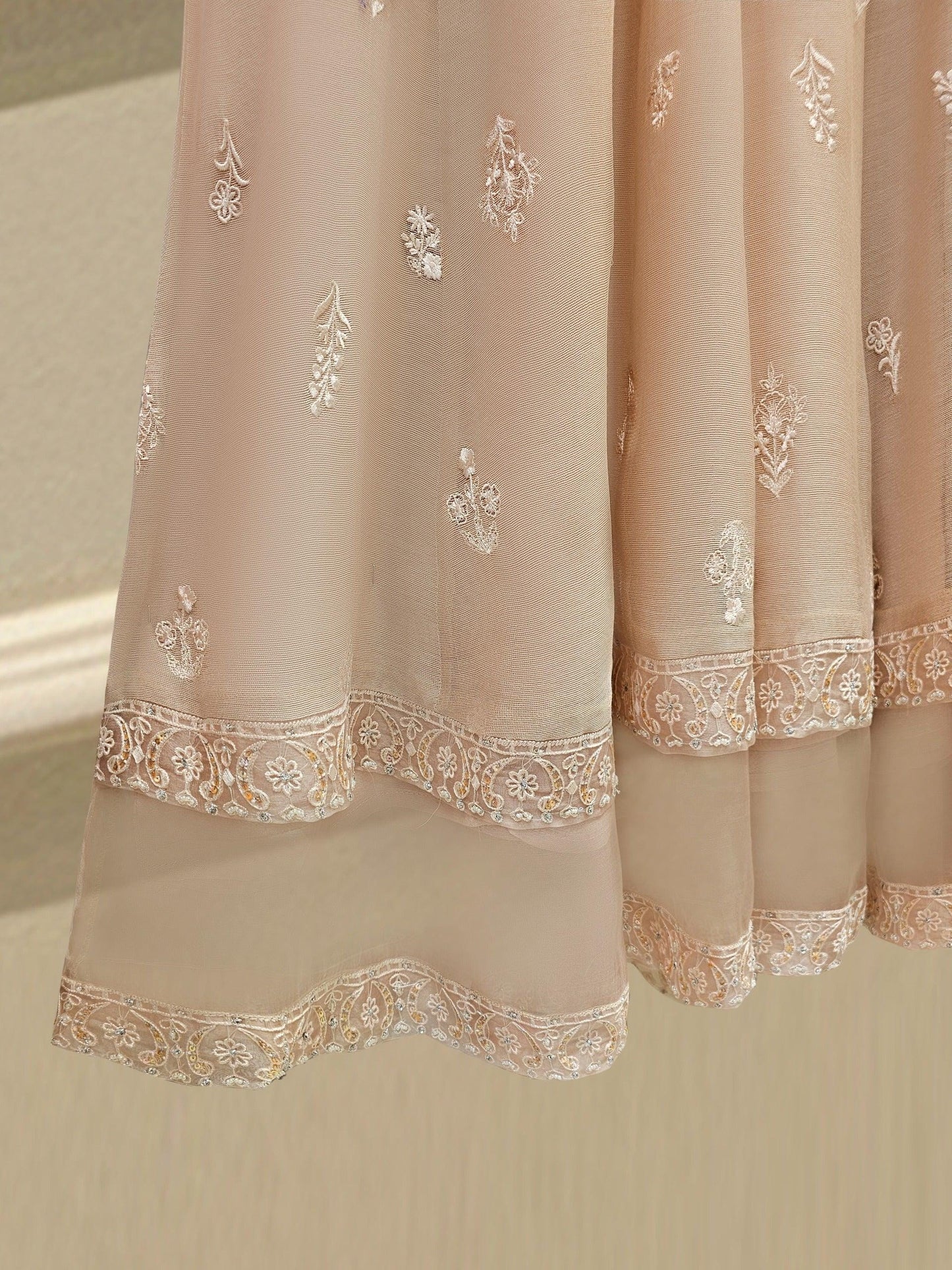 Aghanoor 3 Piece Pure Embroidered Cotton Net Suit Size (Medium, Large) - Beige
