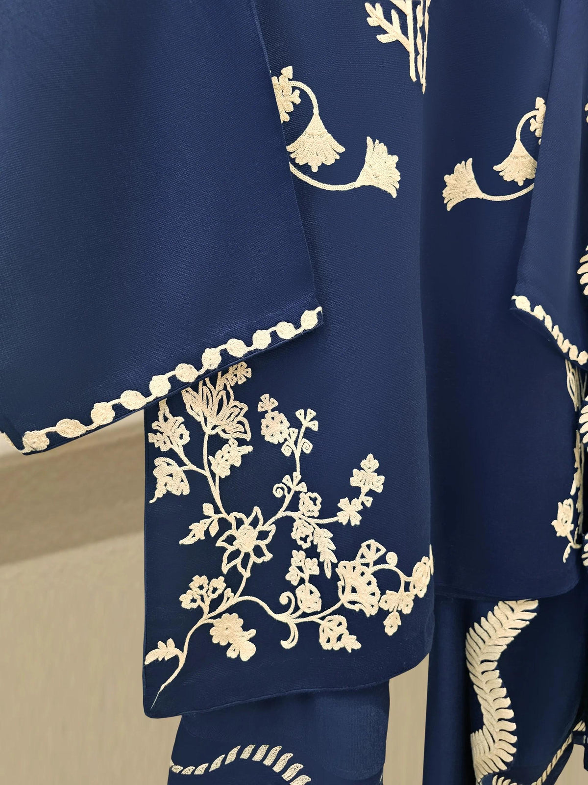 Agha Noor 3 Piece Pure Silk Net Embroidered Suit - Navy Blue