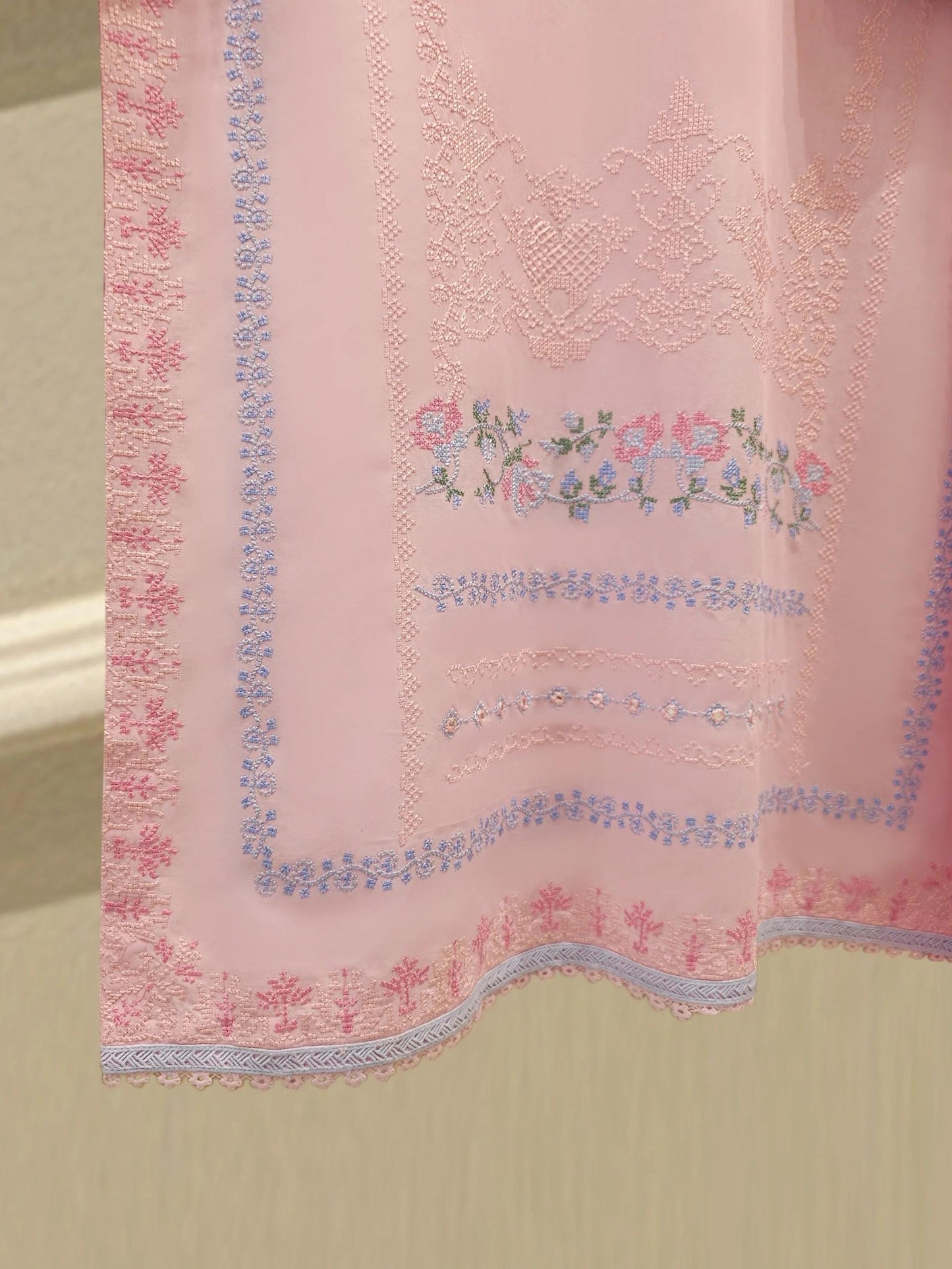 Agha noor 2 Piece Cross stitched Embroidered Lawn Suit Size (L, XL) Pink