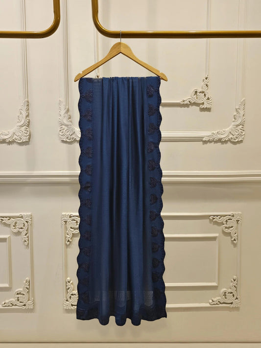 Agha Noor 3 Piece Pure Embroidered Cotton Net Suit Size (Medium, Small) - Navy Blue