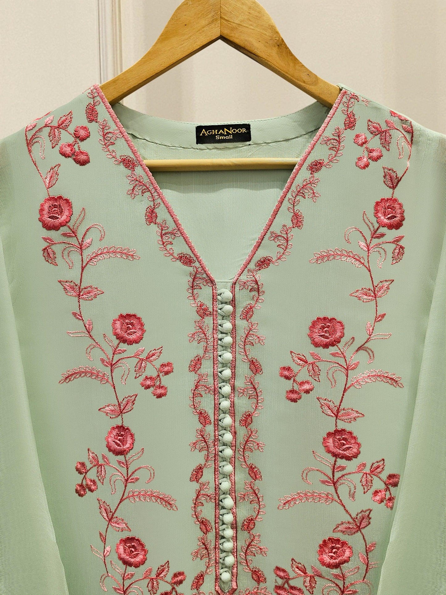 Aghanoor 2 Piece Pure Cotton Net Embroidered Suit - Pista Green