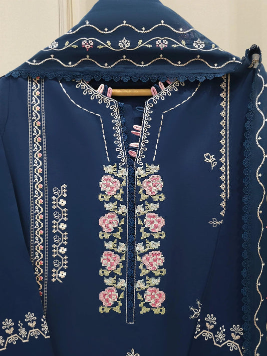 Agha Noor 2 Piece Cross stitched Embroidered Lawn Suit Size  (Medium, Large, XL)