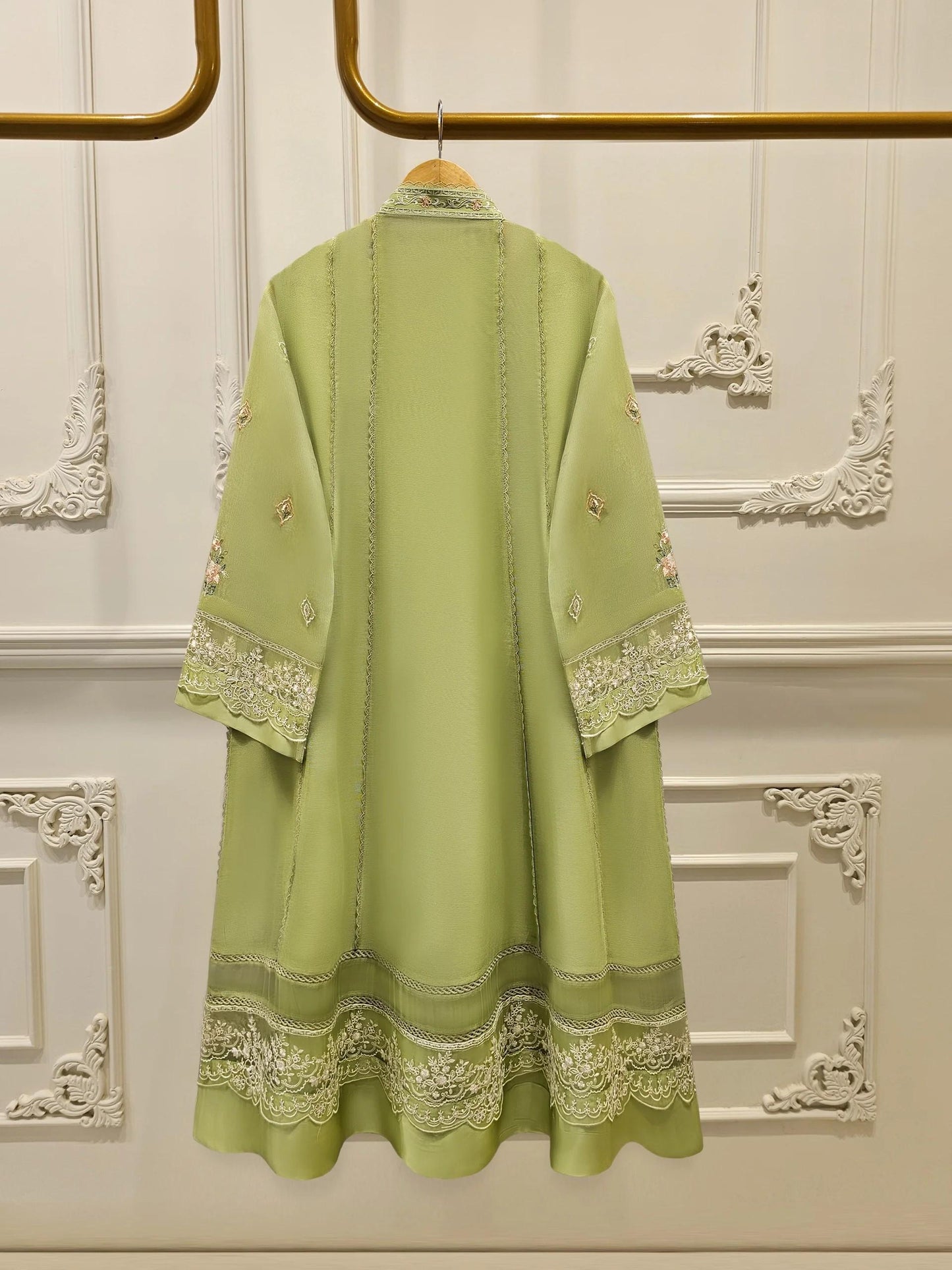 Aghanoor 3 Piece Pure Embroidered Angrakha Cotton Net Suit Size (Medium, Large) - Green
