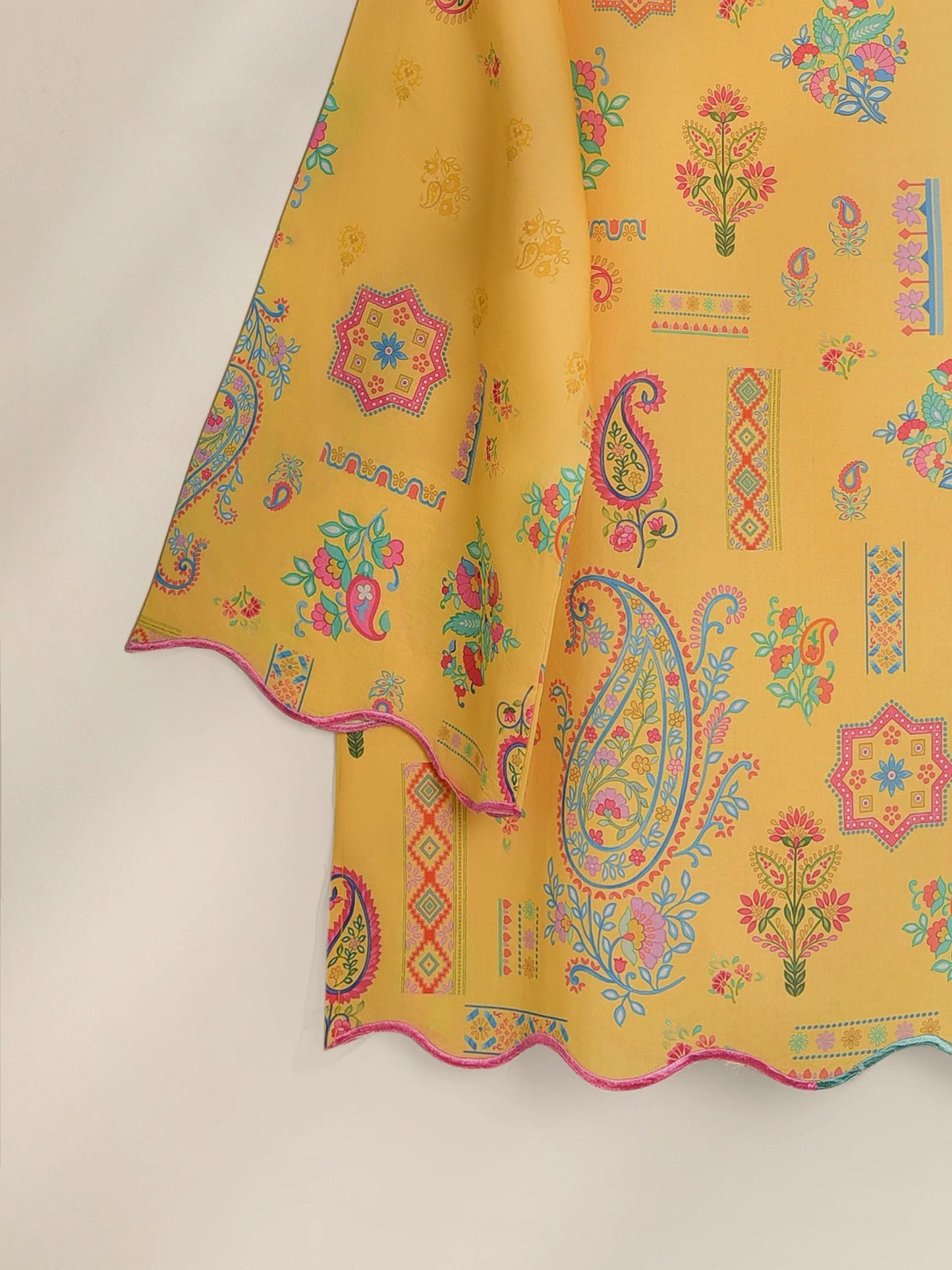 Aghanoor 2 piece - Embroidered Printed Lawn Summer Suit - (Size- Small, Medium) - Yellow