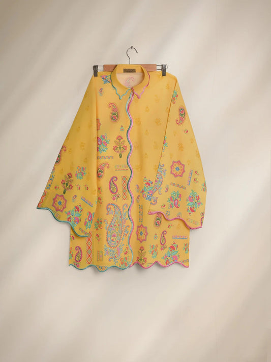 Aghanoor 2 piece - Embroidered Printed Lawn Summer Suit - (Size- Small, Medium) - Yellow
