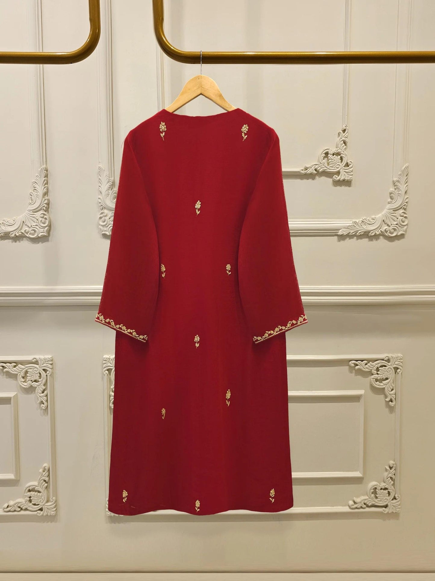 Aghanoor 3 Piece Pure Cotton Net Embroidered Suit - Maroon - Chiffon Dupatta