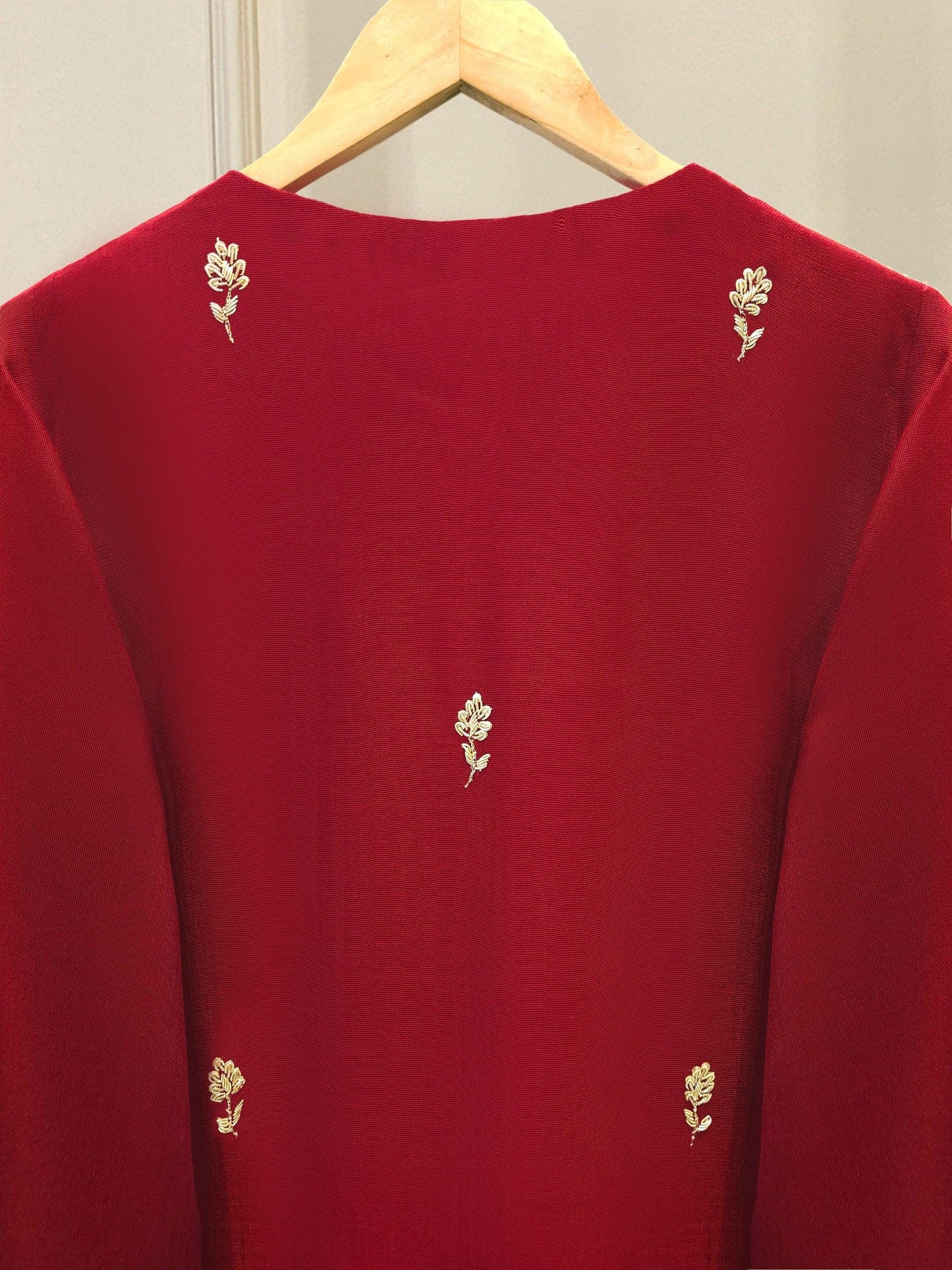 Aghanoor 3 Piece Pure Cotton Net Embroidered Suit - Maroon - Chiffon Dupatta