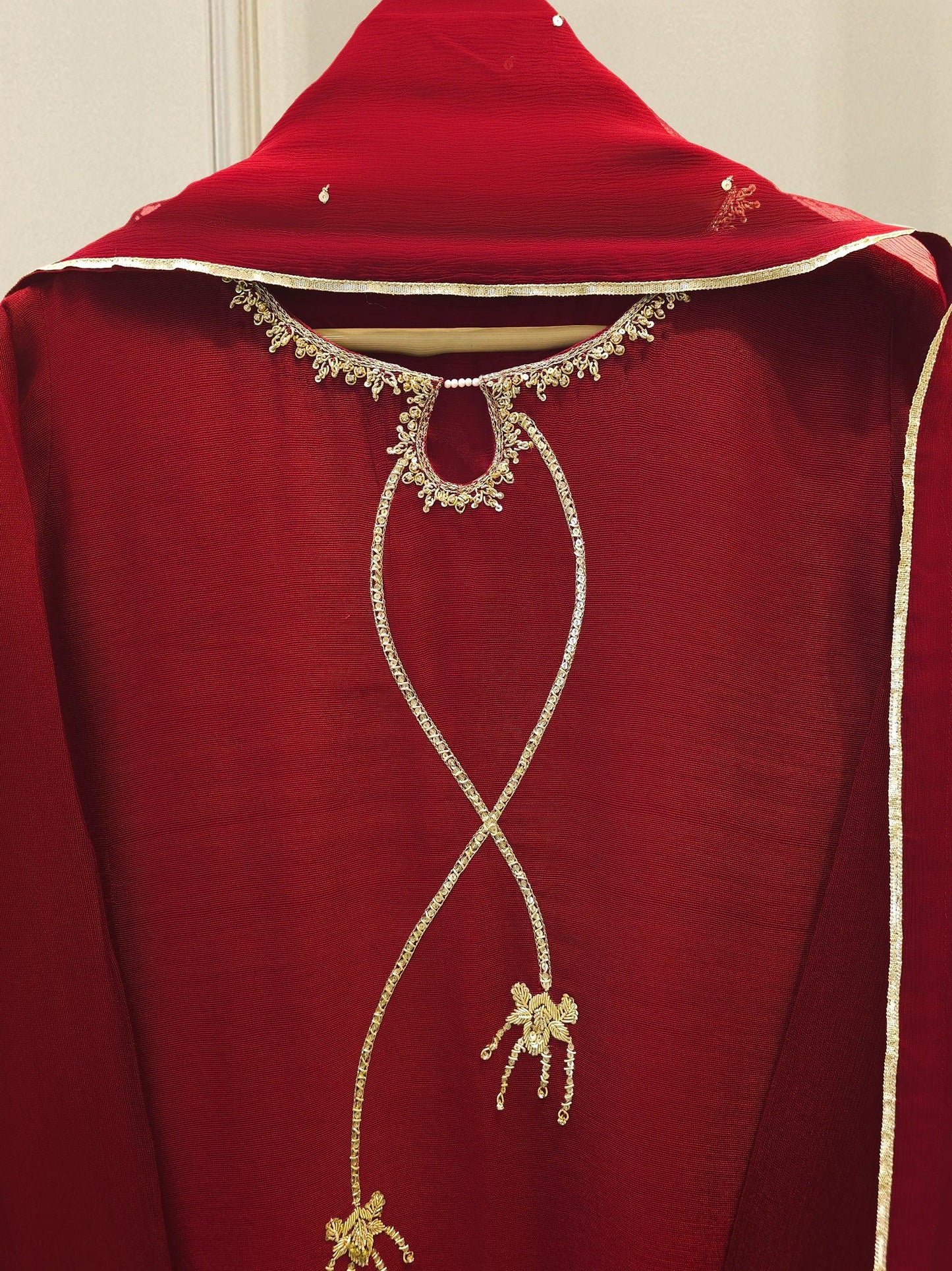 Aghanoor 3 Piece Pure Cotton Net Embroidered Suit - Maroon - Chiffon Dupatta