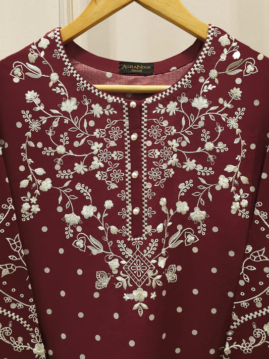 Embroidered Lawn Suit - Aghanoor 2 piece - (Size-Medium)