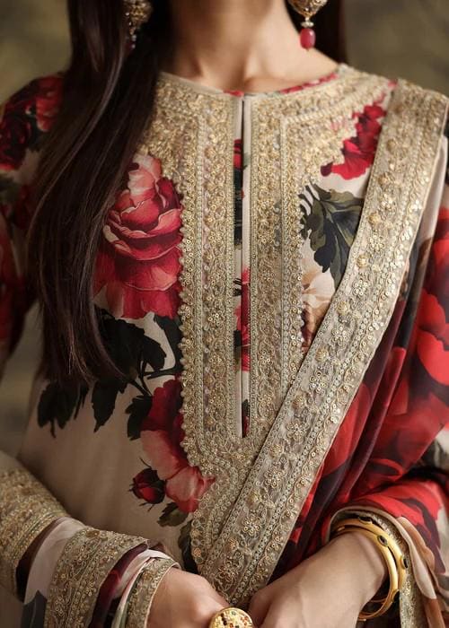 Embroidered Lawn Suit with Palazzo Pants & Silk Dupatta