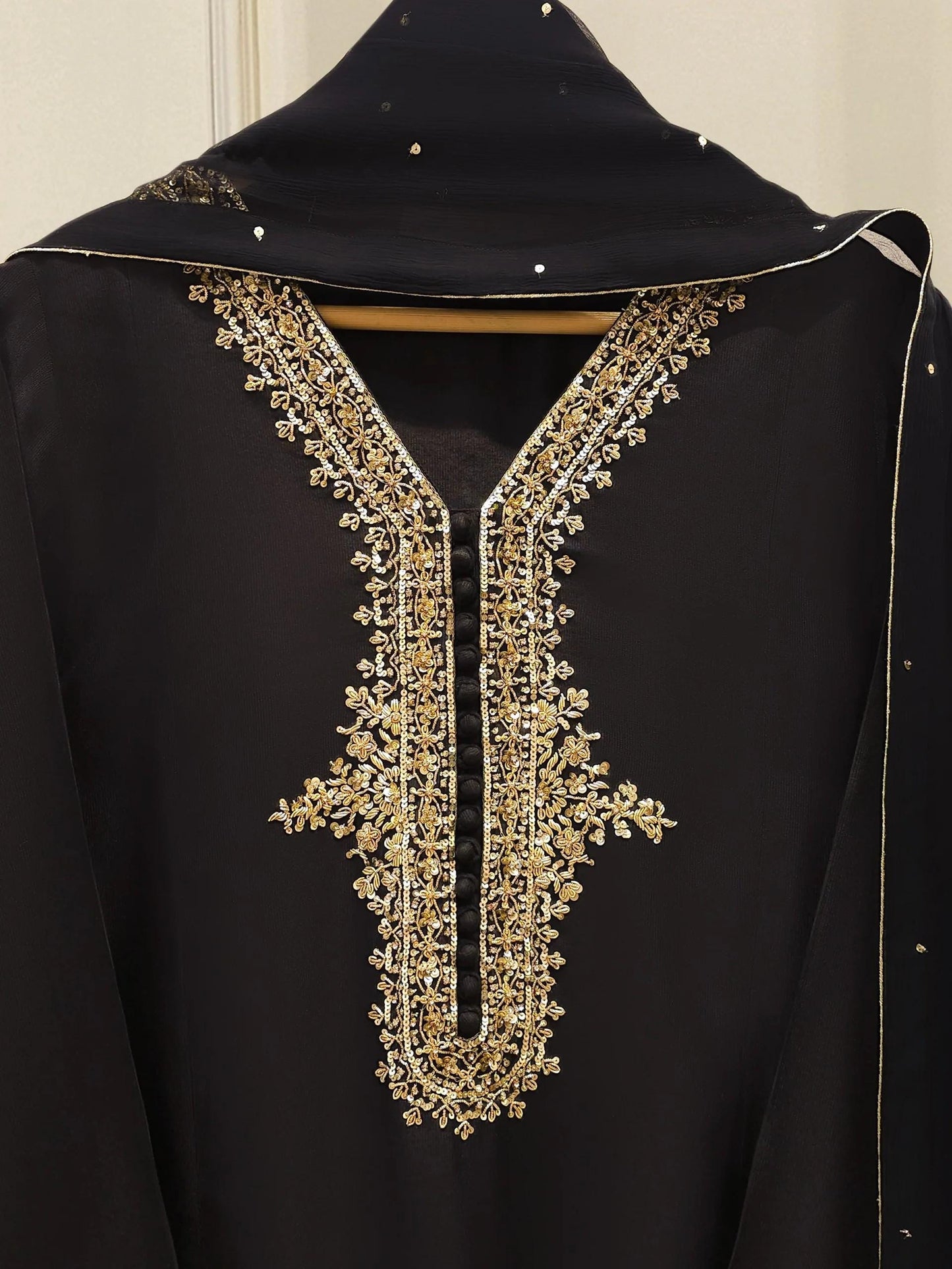 Aghanoor 3 Piece Pure Silk Embroidered Suit Size - Black - Chiffon Dupatta