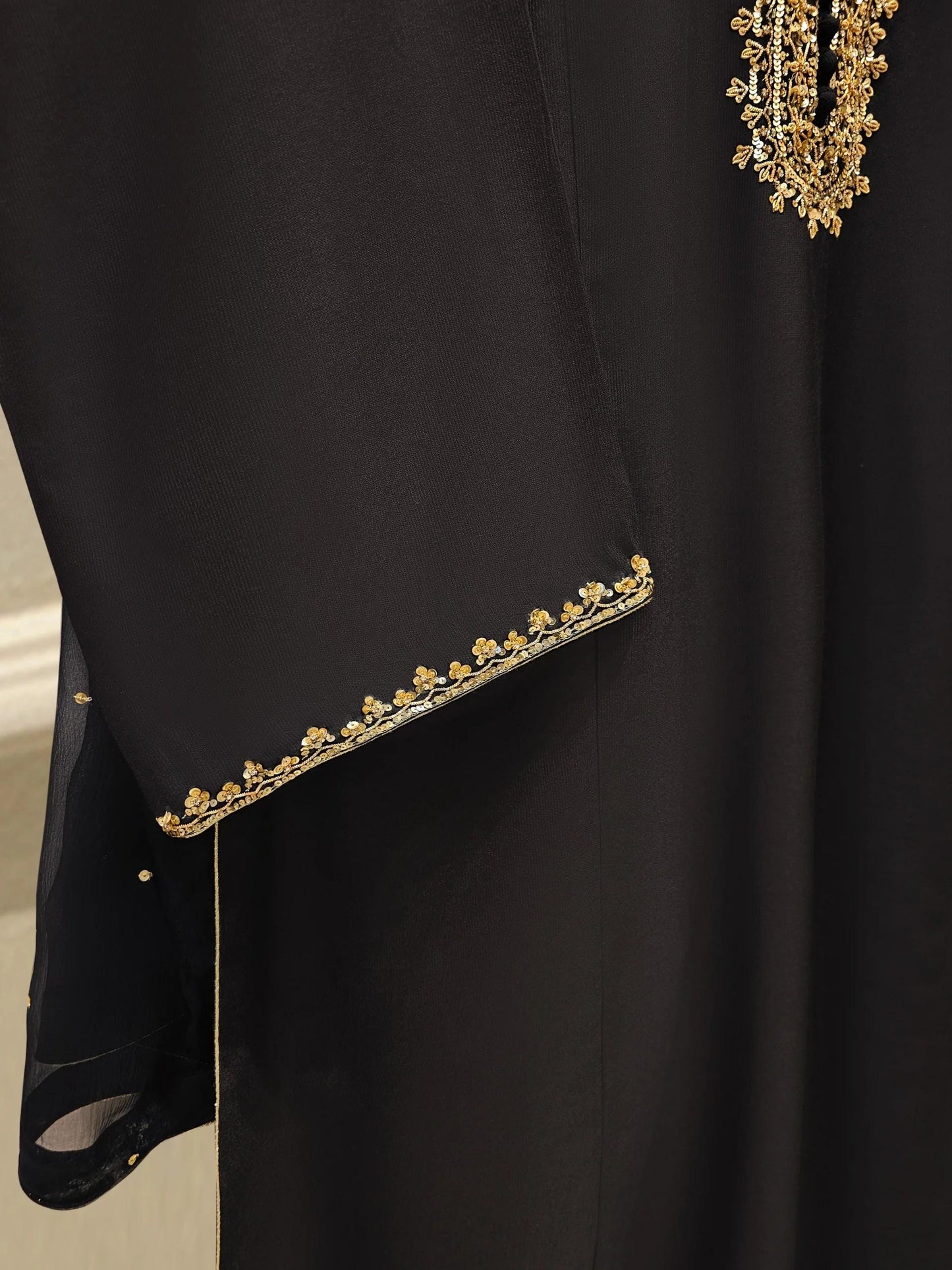 Aghanoor 3 Piece Pure Silk Embroidered Suit Size - Black - Chiffon Dupatta