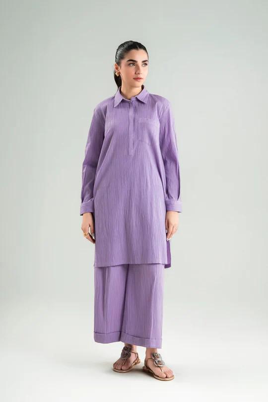 Maria.B - 2 Pc Dyed Seersucker Suit - Lavender/ Purple