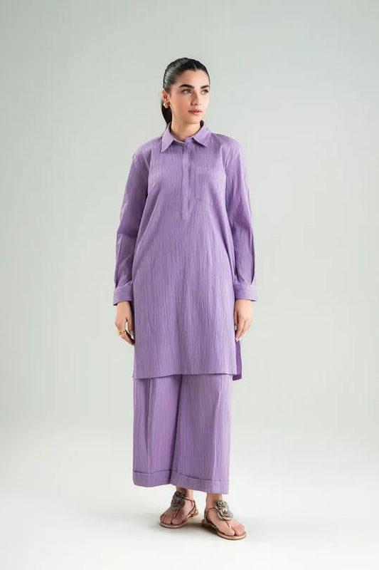 Maria.B - 2 Pc Dyed Seersucker Suit - Lavender/ Purple