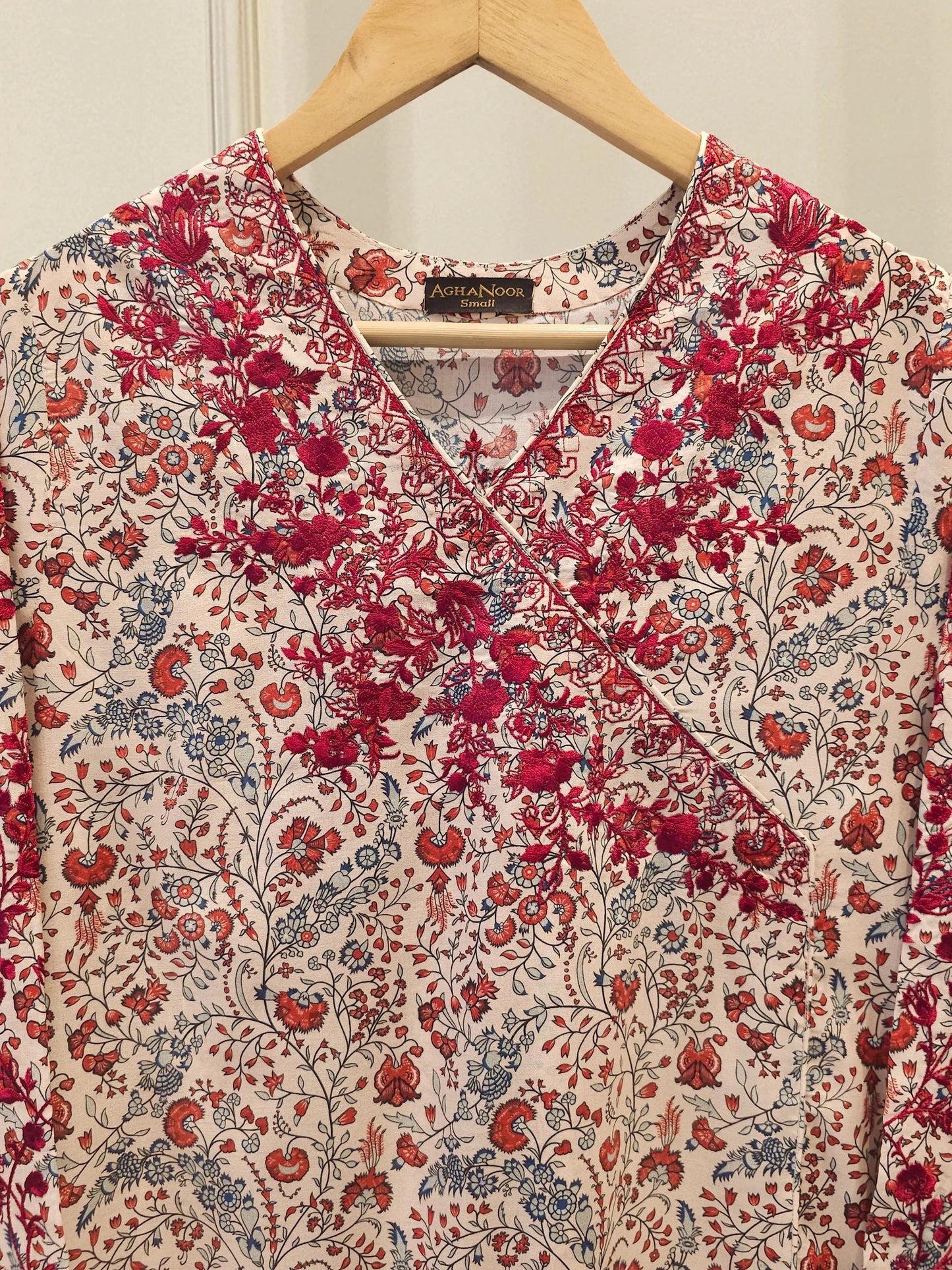Aghanoor 2 piece - (Size- XL ) Angrakha Printed Lawn Suit - Maroon
