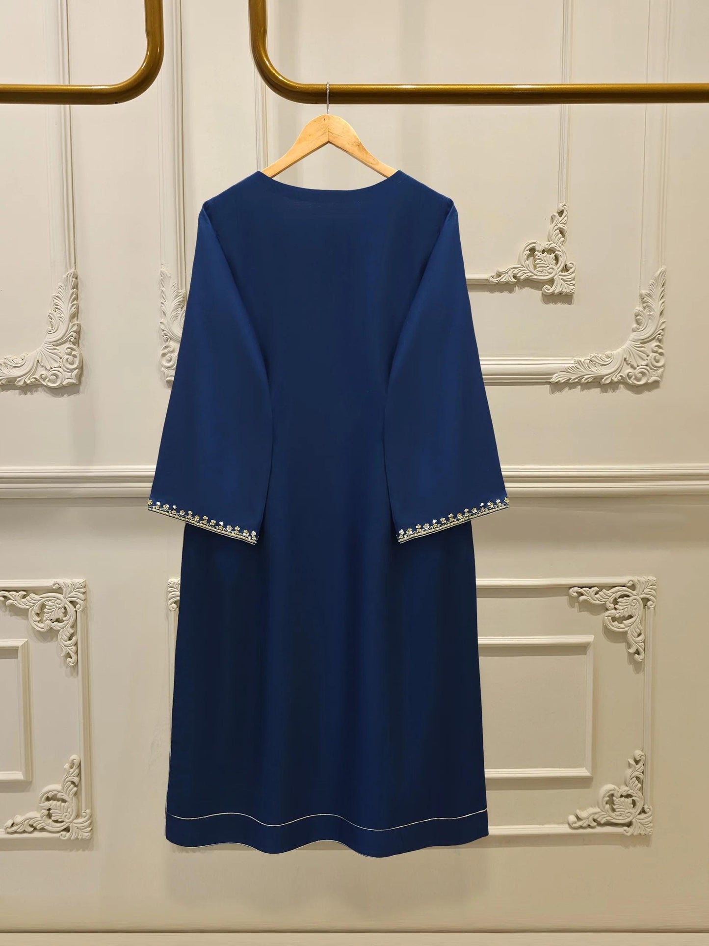 Aghanoor 3 Piece Pure Silk Net Embroidered Suit Size (Large, Medium) - Navy Blue