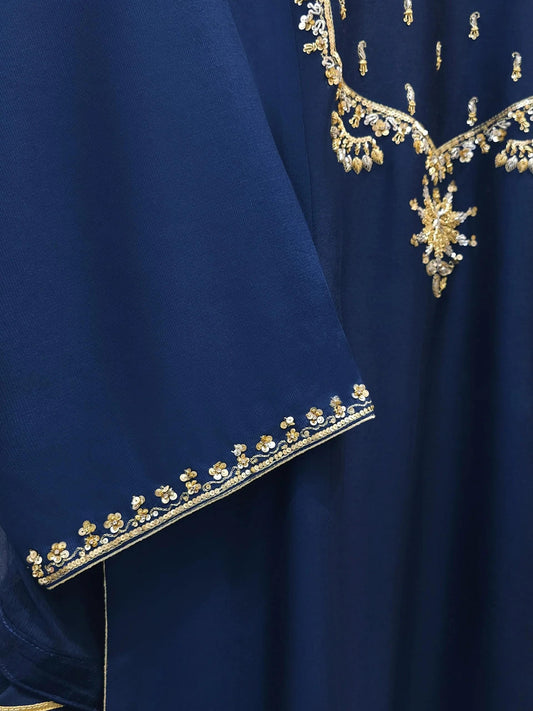 Aghanoor 3 Piece Pure Silk Net Embroidered Suit Size (Large, Medium) - Navy Blue