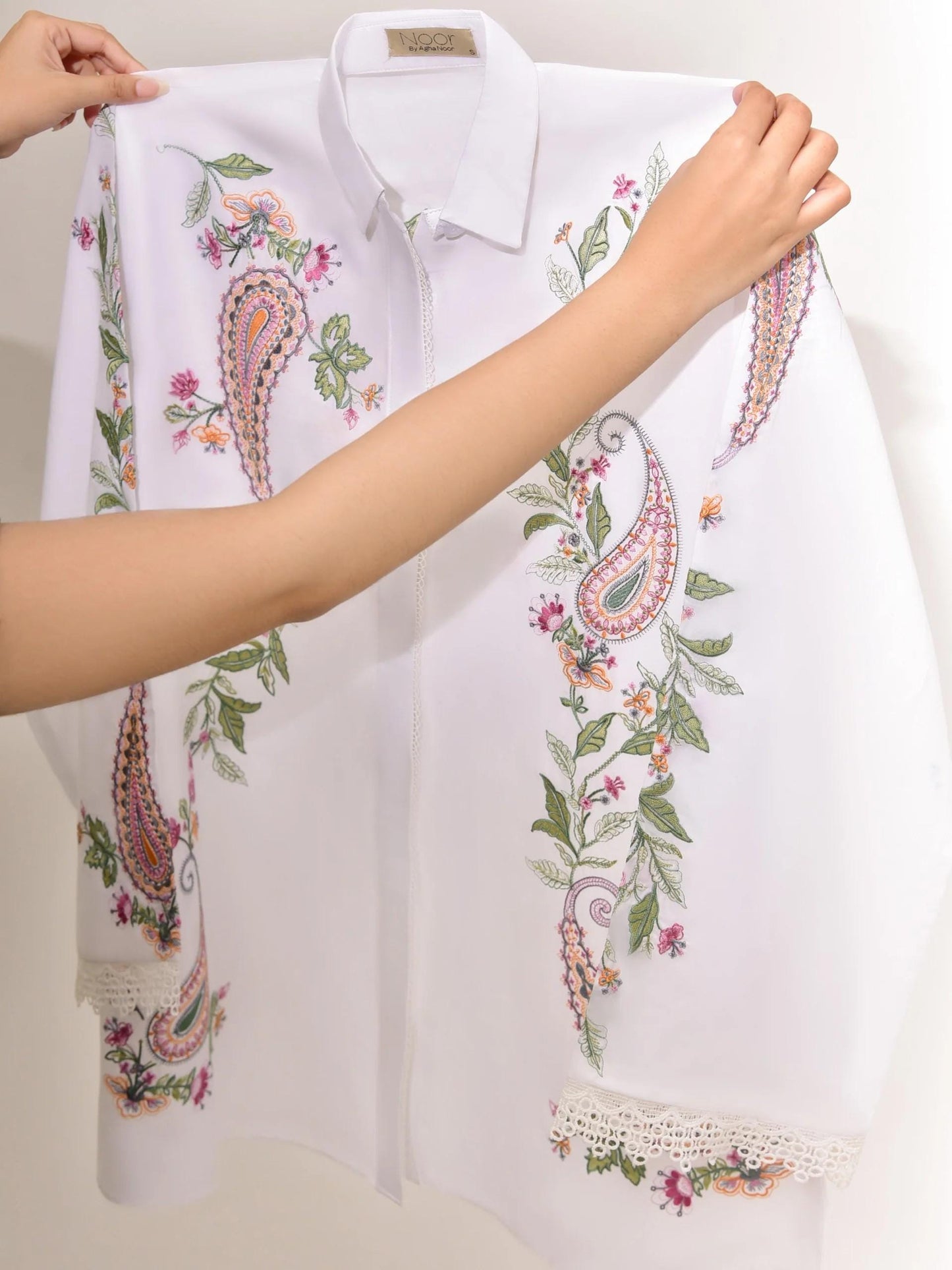Aghanoor 2 piece - Embroidered Printed Lawn Summer Suit - (Size- Medium) - White