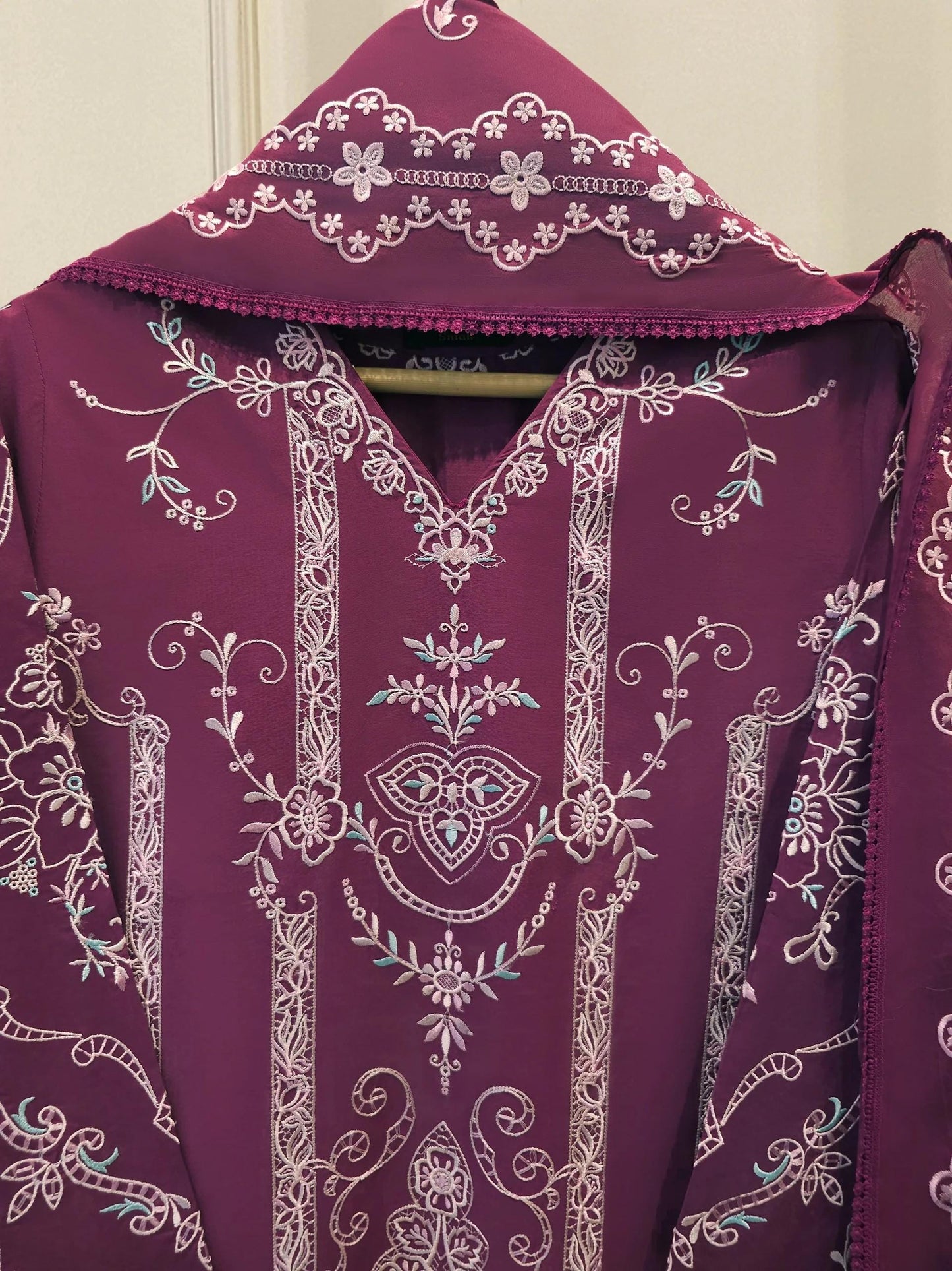 Aghanoor 2 Piece Embroidered Lawn Suit Size (XL, Large, Medium) - Purple