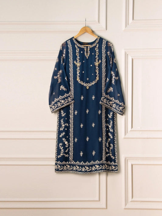 Agha noor 2 Piece - Pure Heavily Embroidered Chiffon Suit (Size - Large) - Raw Silk Shalwar