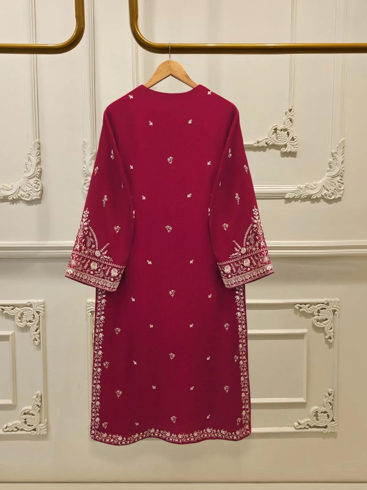 Agha noor 3 Piece Pure Cotton Net Embroidered Suit (Size Medium, Large) - Maroon