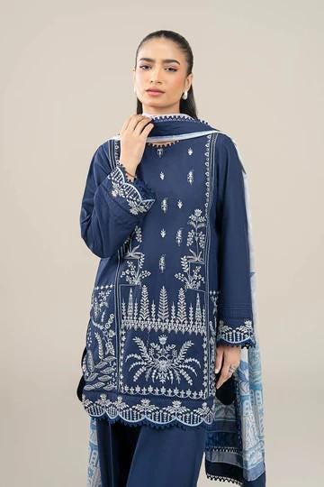 Maria.B - 3 Pc Farshi Shalwar Embroidered Crosshatch Lawn Suit