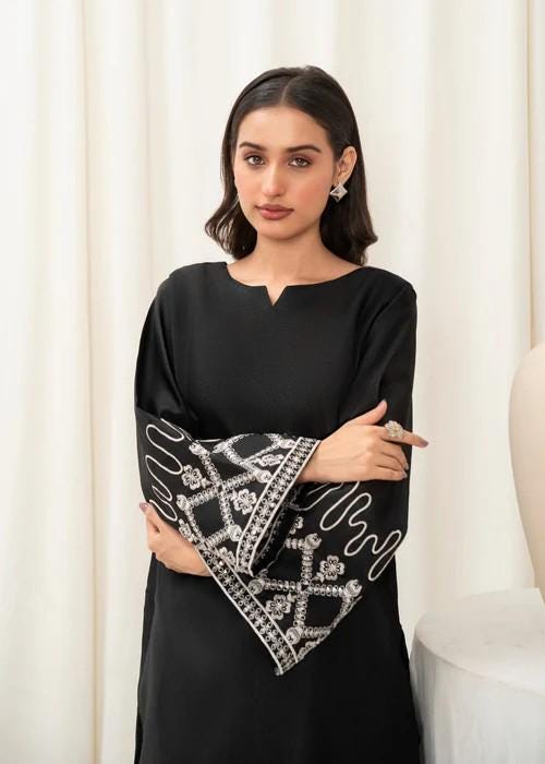 2 piece - Embroidered Farshi Shalwar Kattan Silk Suit - Size (M, L)