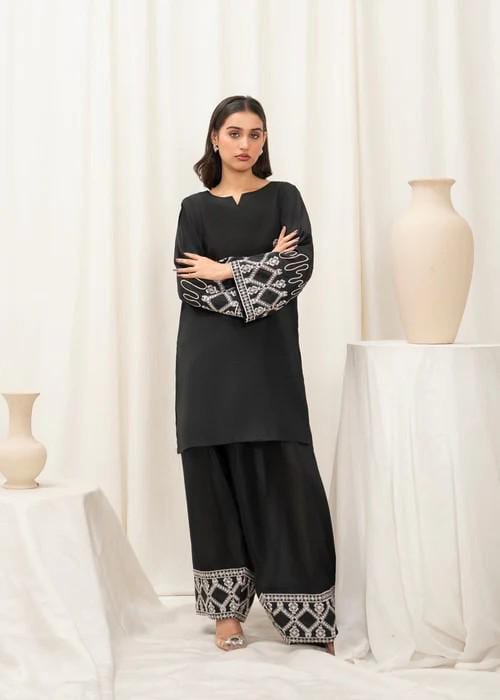2 piece - Embroidered Farshi Shalwar Kattan Silk Suit