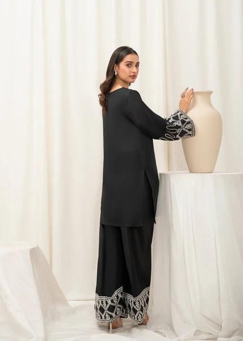 2 piece - Embroidered Farshi Shalwar Kattan Silk Suit - Size (M, L)