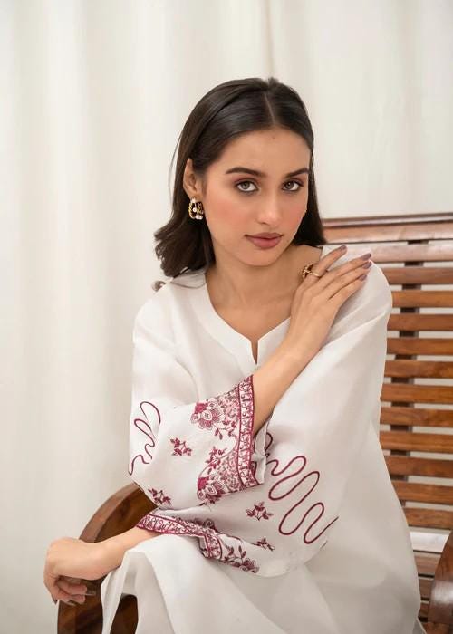 2 piece - Embroidered Farshi Shalwar Kattan Silk Suit