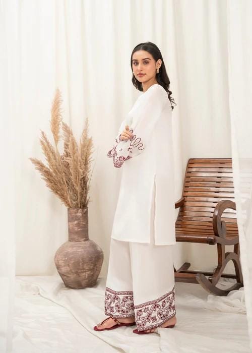 2 piece - Embroidered Farshi Shalwar Kattan Silk Suit