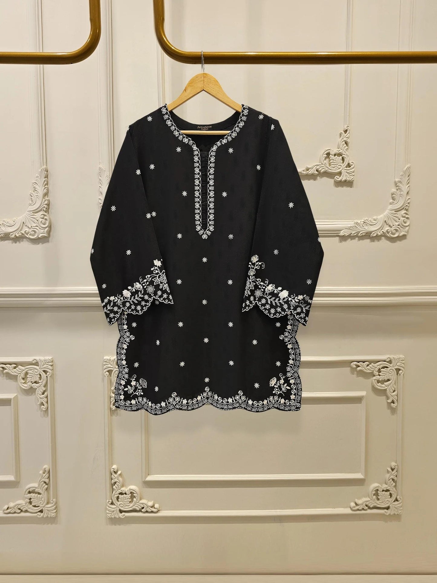 Aghanoor 2 piece - (Size-L, M) Embroidered Jacquard Suit - Black