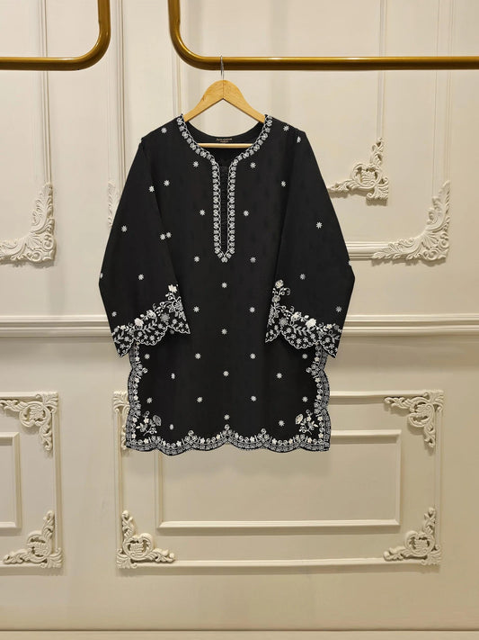 Aghanoor 2 piece - (Size-L, M) Embroidered Jacquard Suit - Black
