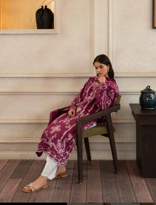 Aghanoor 2 Piece Embroidered Lawn Suit Size (XL, Large, Medium) - Purple