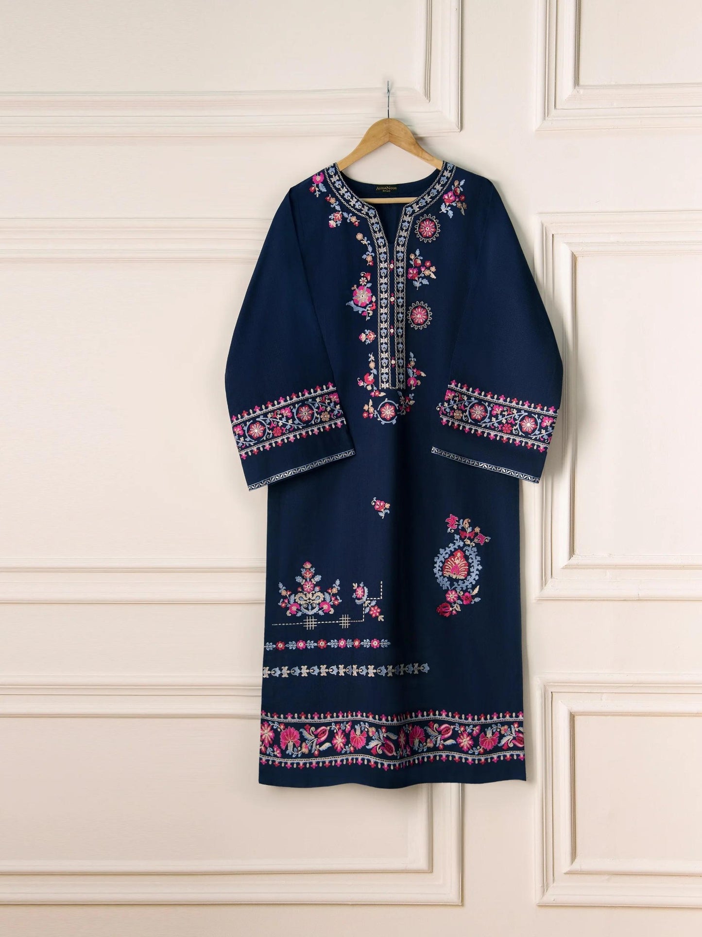 Aghanoor 2 piece - (Size- Medium) Embroidered Khaddar  Suit - Navy Blue