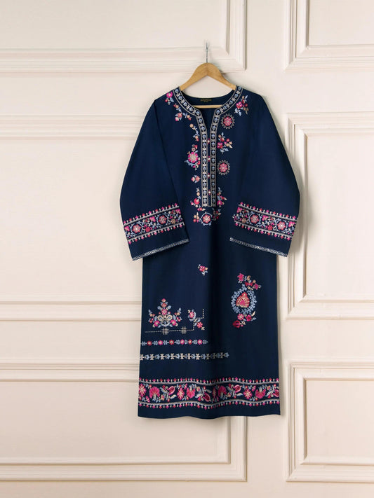 Aghanoor 2 piece - (Size- Medium) Embroidered Khaddar  Suit - Navy Blue